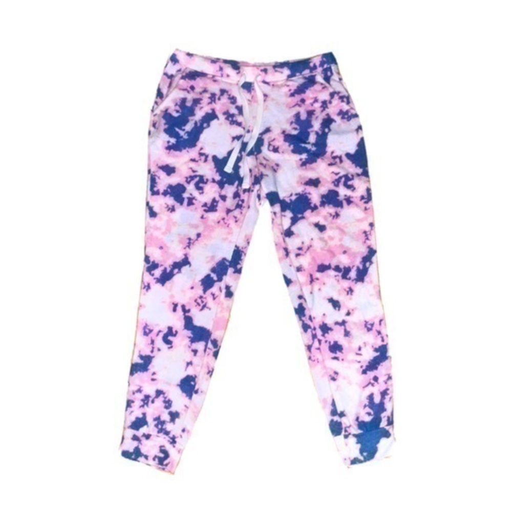 2LIV jogger sweatpant white blue pink tie dye joggers size M gently preloved